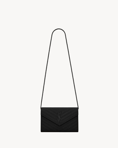 Saint Laurent CLASSIC CASSANDRE CHAIN WALLET IN GRAIN DE POUDRE LEATHER
