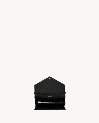 Saint Laurent CLASSIC CASSANDRE CHAIN WALLET IN GRAIN DE POUDRE LEATHER