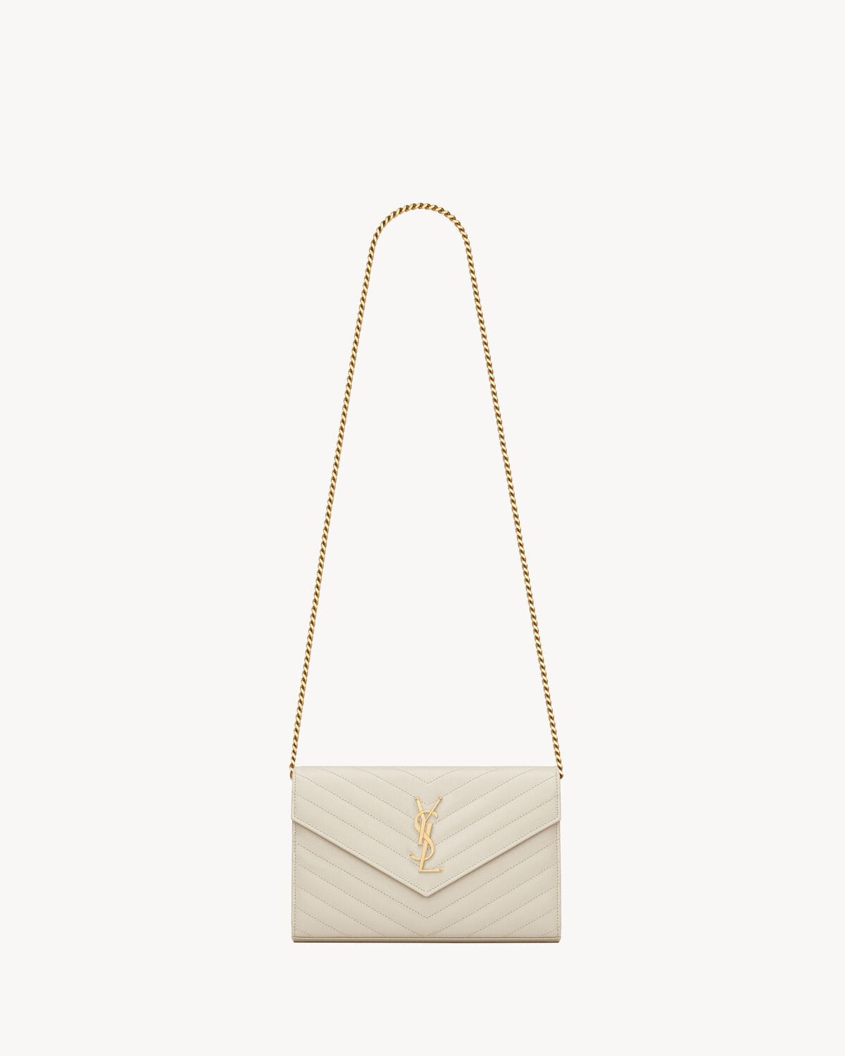 Saint Laurent CLASSIC CASSANDRE CHAIN WALLET IN GRAIN DE POUDRE LEATHER