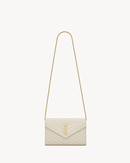 Saint Laurent CLASSIC CASSANDRE CHAIN WALLET IN GRAIN DE POUDRE LEATHER