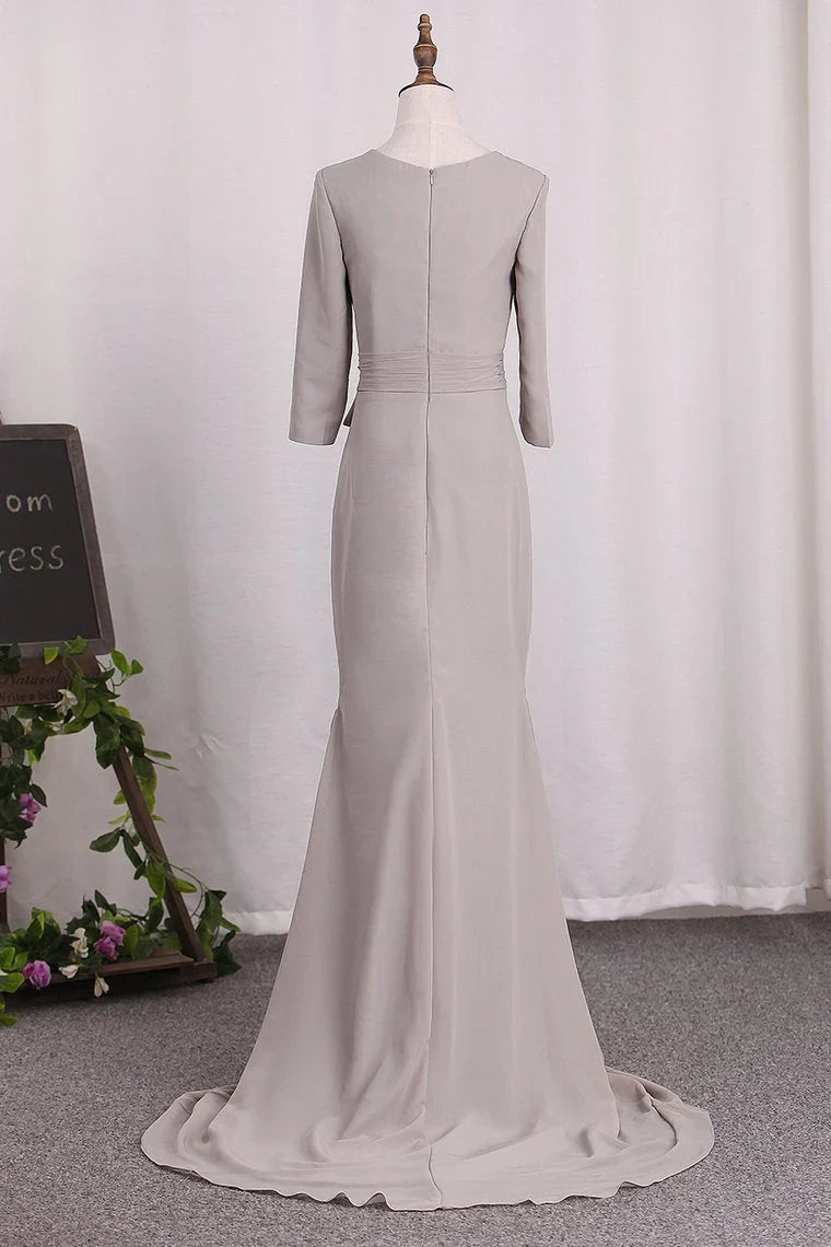 Elegant Mermaid 3/4 Long sleeved Chiffon Bra with Belt Bride Mother Of The Bride Dresses