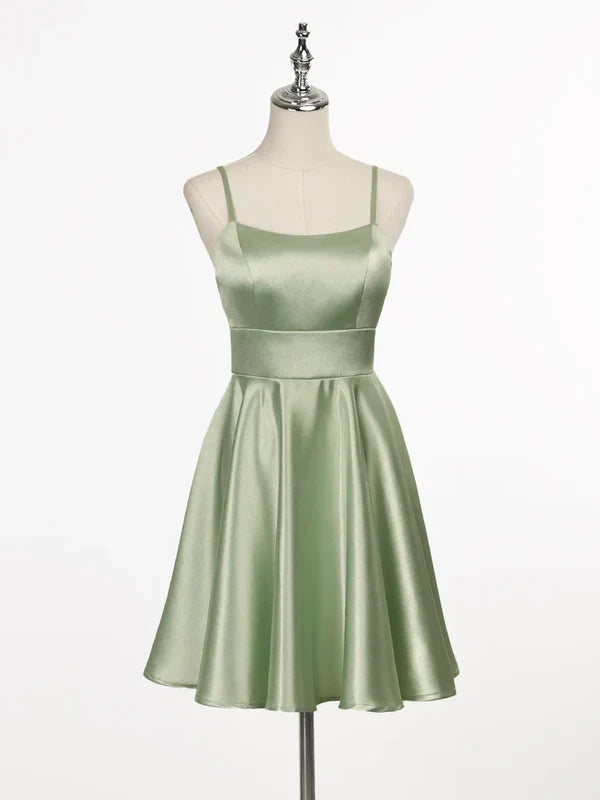 Charming Mint Green Spaghetti Straps Satin Design A-line Short Homecoming Dress TP3611
