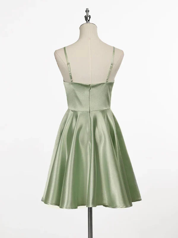 Charming Mint Green Spaghetti Straps Satin Design A-line Short Homecoming Dress TP3611