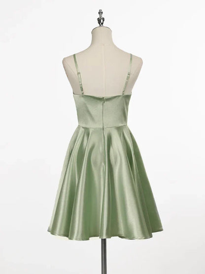Charming Mint Green Spaghetti Straps Satin Design A-line Short Homecoming Dress TP3611