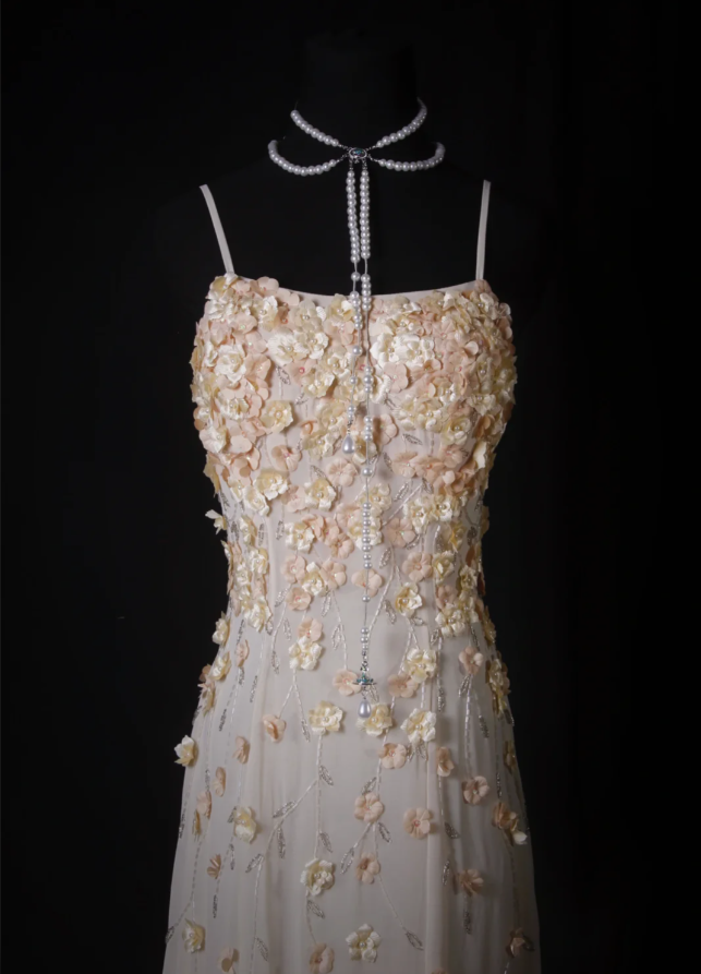 Fairy Spaghetti Straps Chiffon 3D Floral Beaded Mermaid Long Prom Dress Party Gown
