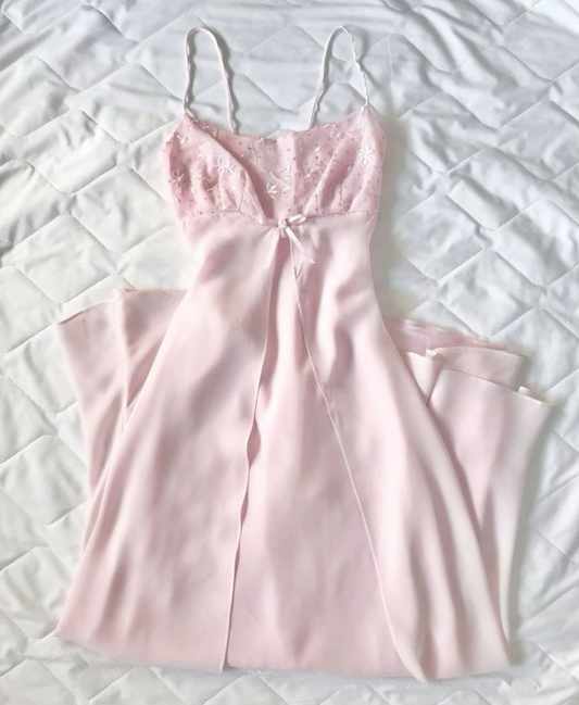 Pretty A Line Spaghetti Straps Pink Chiffon Prom Dress Evening Gowns With Lace Y8285