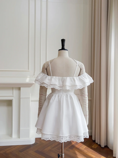 Stylish White Off The Shoulder A Line Homecoming Dress Mini Prom Dress Y8982