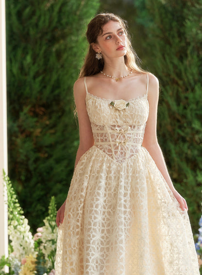 French style little white dress heavy suspenders long fishbone dress summer R5110