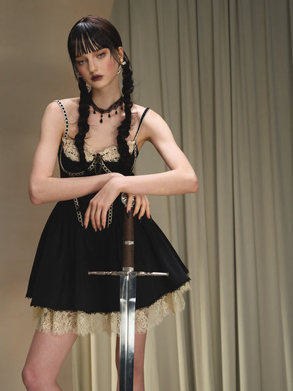 French little black dress fishbone suspender dress light dress tutu skirt R5073