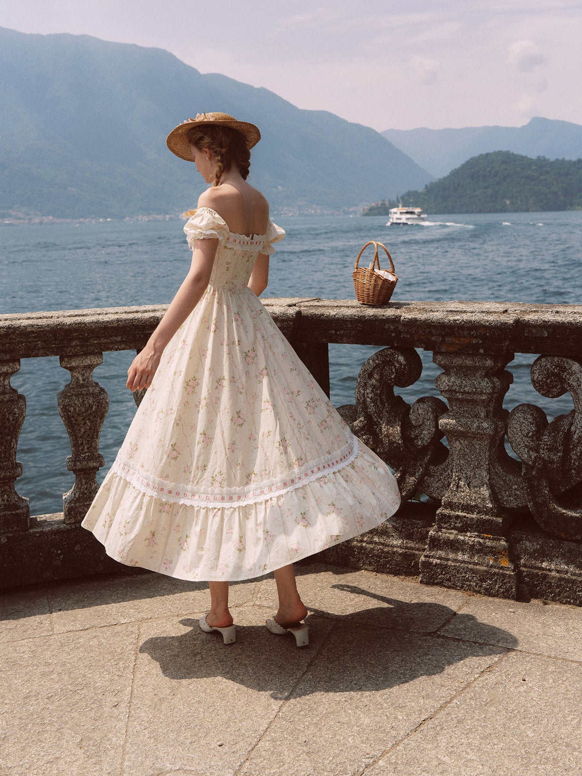 French design pastoral style printed slim fishbone corset dress homecoming dress R5163