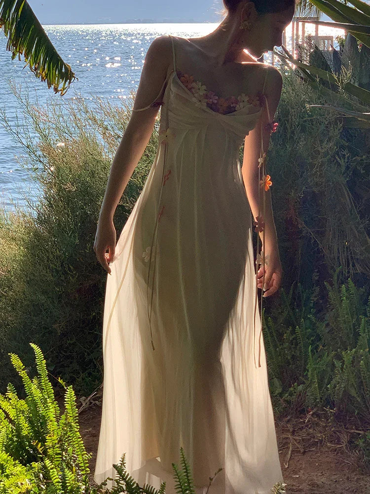 Bohemian Long Beach Dress for Women Chic and Elegant Outfit with Spaghetti Straps Princess Evening Gowns