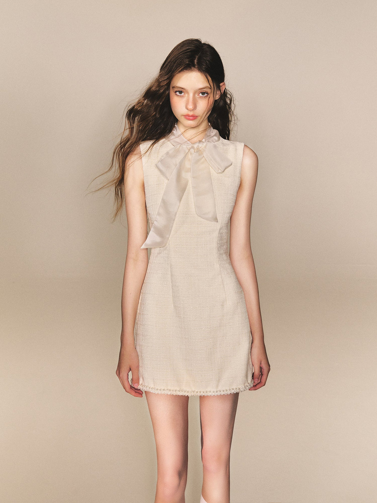 Tulle Tie Bow Dress Slim Waist Sleeveless Vest Dress R5167