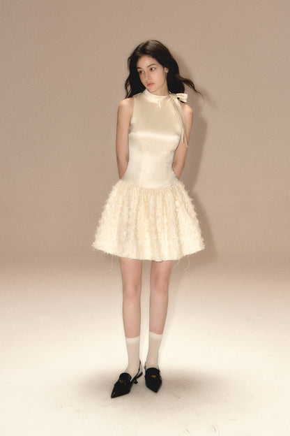 Satin Bow Tie Vest Dress Chanel Style Sleeveless Tutu Skirt R5173