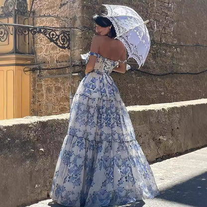 Pink/Blue Sweet A Line Floral Chiffon Long Elegant Floor Length Ball Gown Evening Gown Wedding Party Gown Prom Gown Graduation Gown gh2794