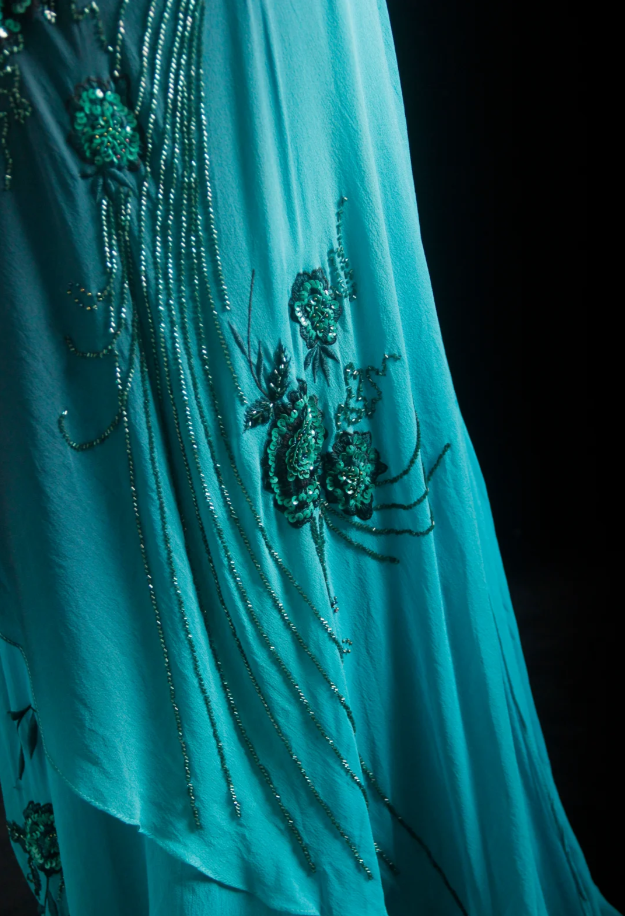 Vintage Spaghetti Straps Ombre Green Chiffon Beaded Evening Dress Mermaid Long Prom Gown