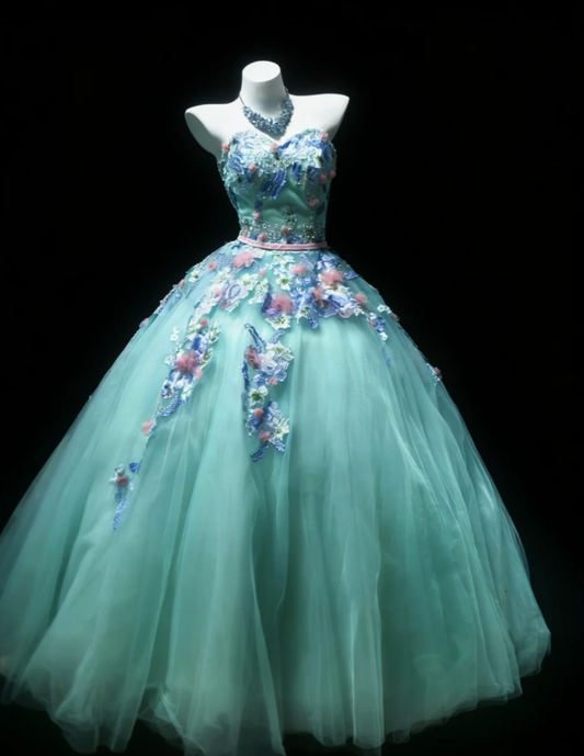 Glamorous Green Strapless Tulle Appliques Quinceanera Dress Sweet 16 Dress SP1586