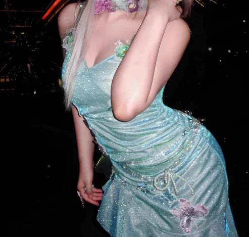 Fashion Mint Green Sparkling Sequin Spaghetti Strap Ruffled Hem Short 16th Birthday Party Dress Homecoming Dress TP4039