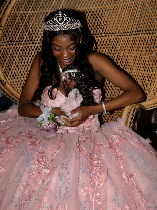 Glamorous Pink Sweetheart Neck Tulle Sequin Appliques Ball Gown Sweet 16 Dress Princess Quinceanera Dress