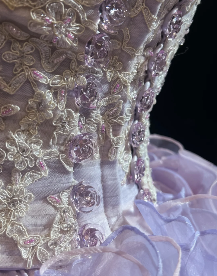 Fairy Princess Ball Gown Lilac Strapless Organza Pleated Ruffles Birthday Quinceanera Dress With Appliques SP1818