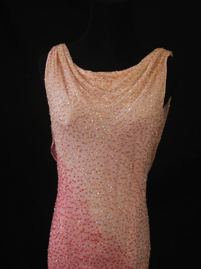 Glamorous Sleeveless Ombre Pink Satin Beaded Mermaid Long Evening Gown Birthday Outfits