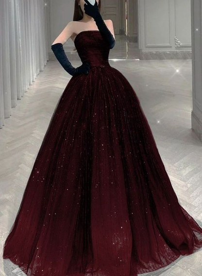 Gorgeous A-line Shiny Tulle Long Evening Dress, Formal Gown cc959