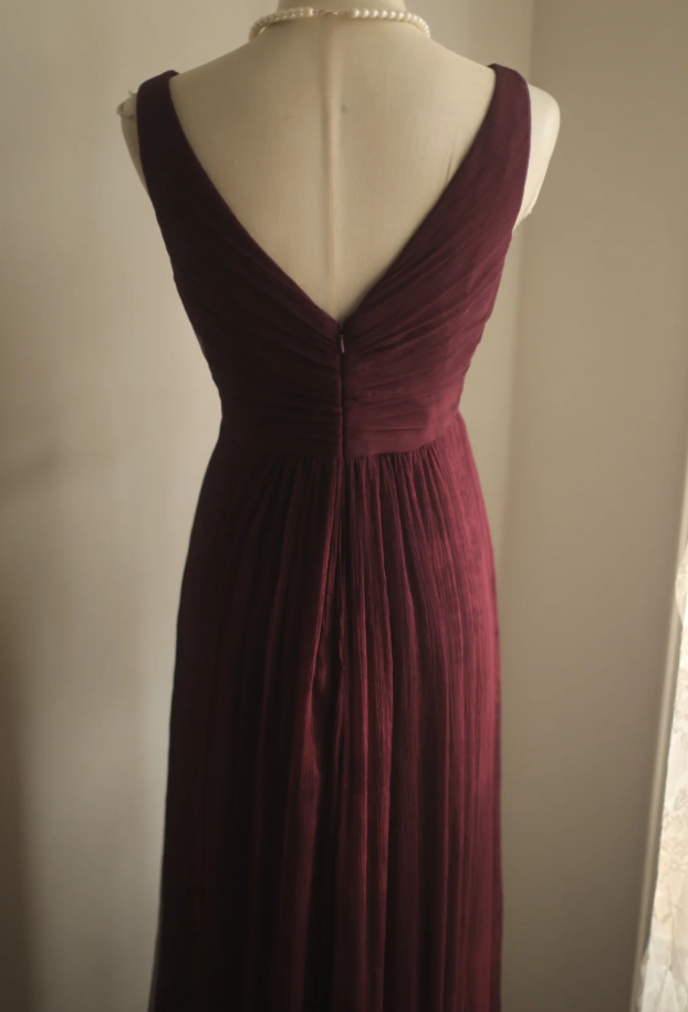 Retro Dark Purple V Neck Chiffon Long Prom Dress Evening Gown