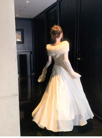 Elegant Off The Shoulder Tulle Lace A Line Long Birthday Prom Dress Party Dress SP1502