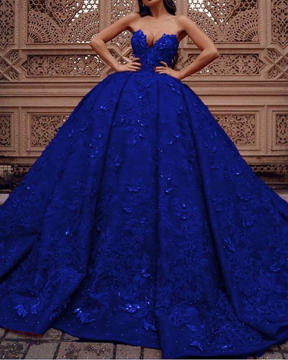 Royal Blue Lace Ball Gown Sweetheart Corset cc183