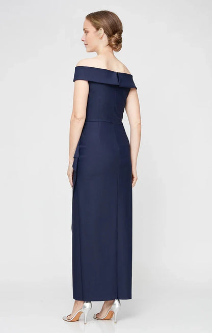 Off shoulder collar sleeveless backless and floor length mother of the bride dress