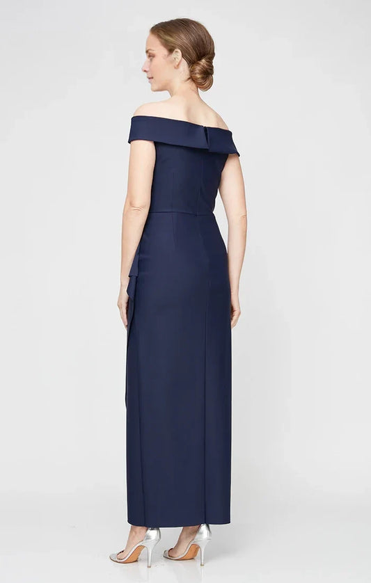 Off shoulder collar sleeveless backless and floor length mother of the bride dress