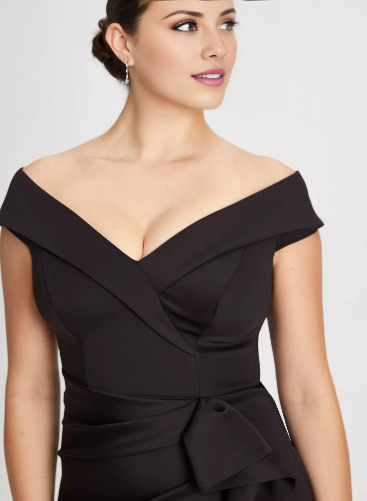 Off shoulder collar sleeveless backless ruffle edge and floor length evening dress