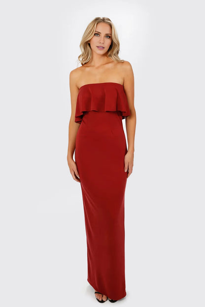 Off shoulder collar sleeveless strapless backless split and floor length Prom dress