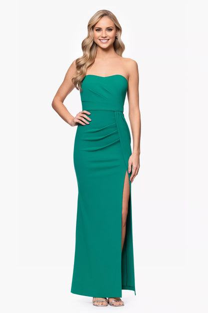 Off shoulder collar sleeveless strapless side slit and floor length Prom dress