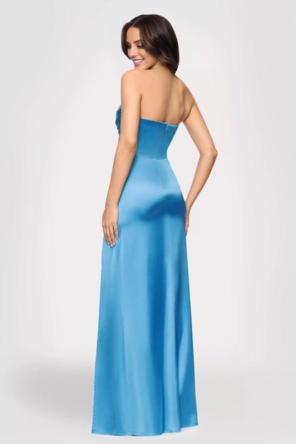 Off shoulder collar sleeveless strapless side slit and floor length Prom dress