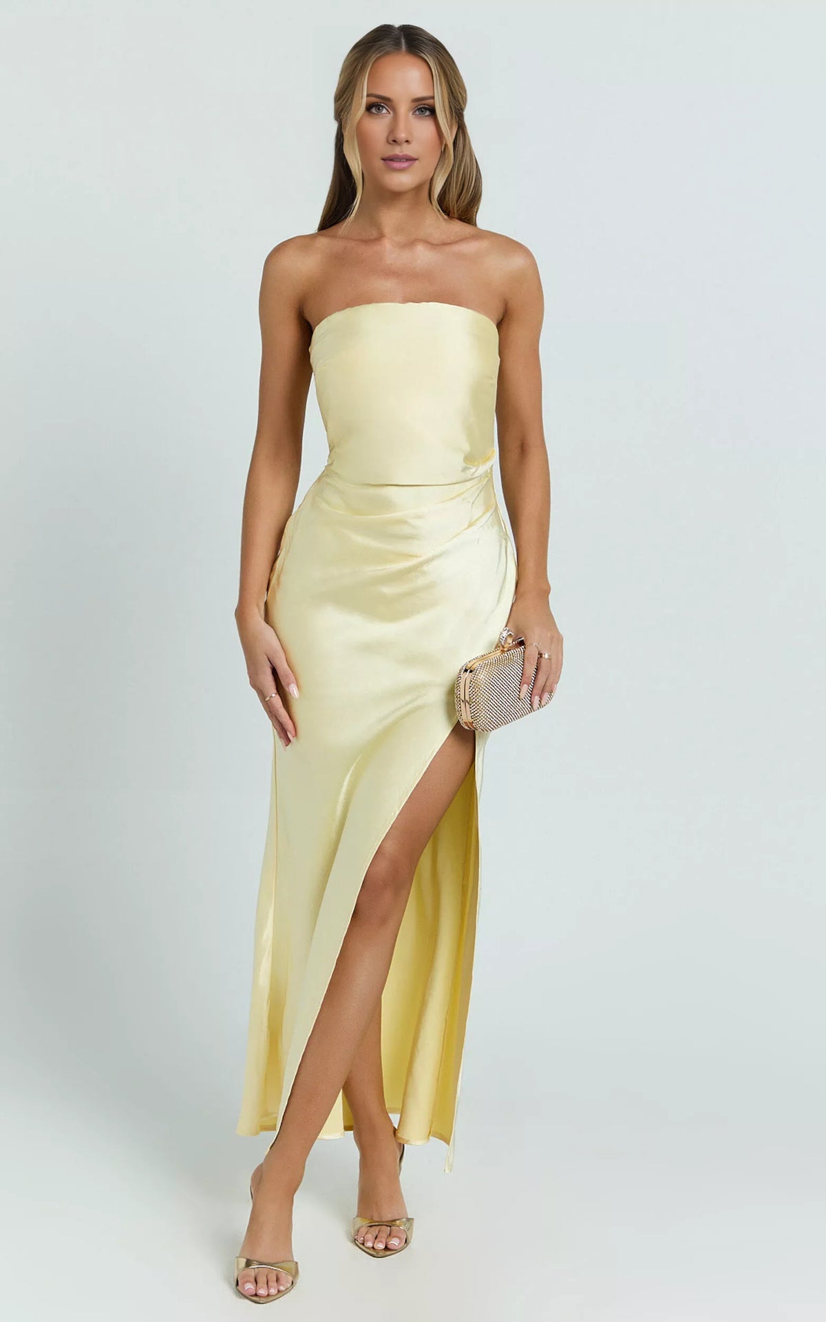 Elegant Sheath Off Shoulder Neck Sleeveless Backless Strapless Side Slit And Floor Length Prom Dress