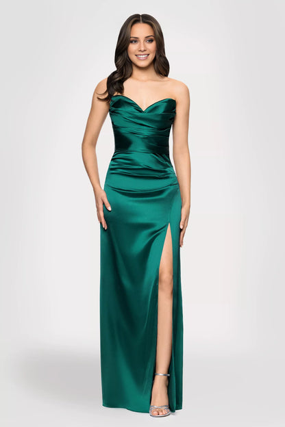 Off shoulder collar sleeveless strapless side slit and floor length Prom dress