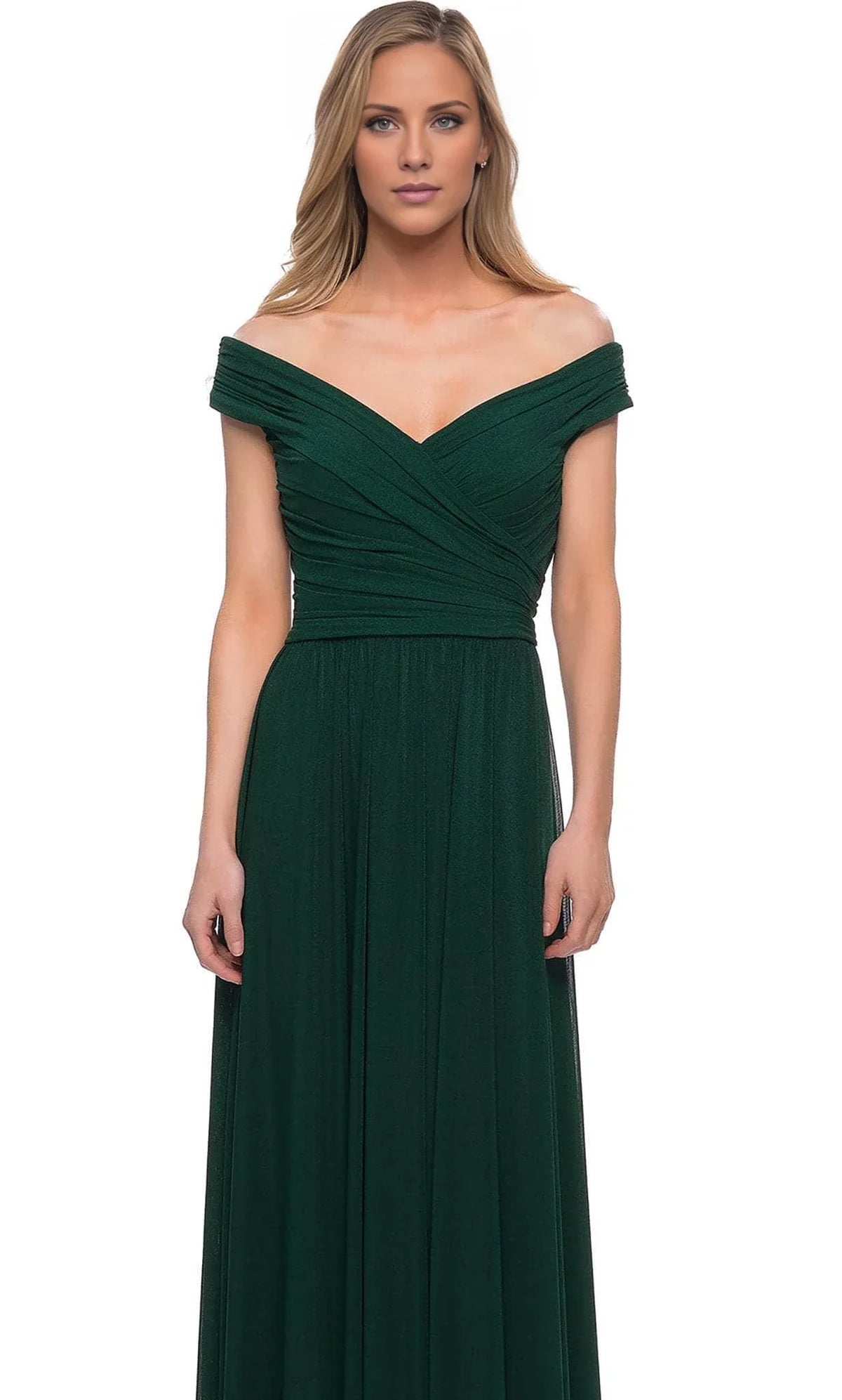 Off shoulder collar with sleeveless pleat details backless and floor length mother of the bride dress