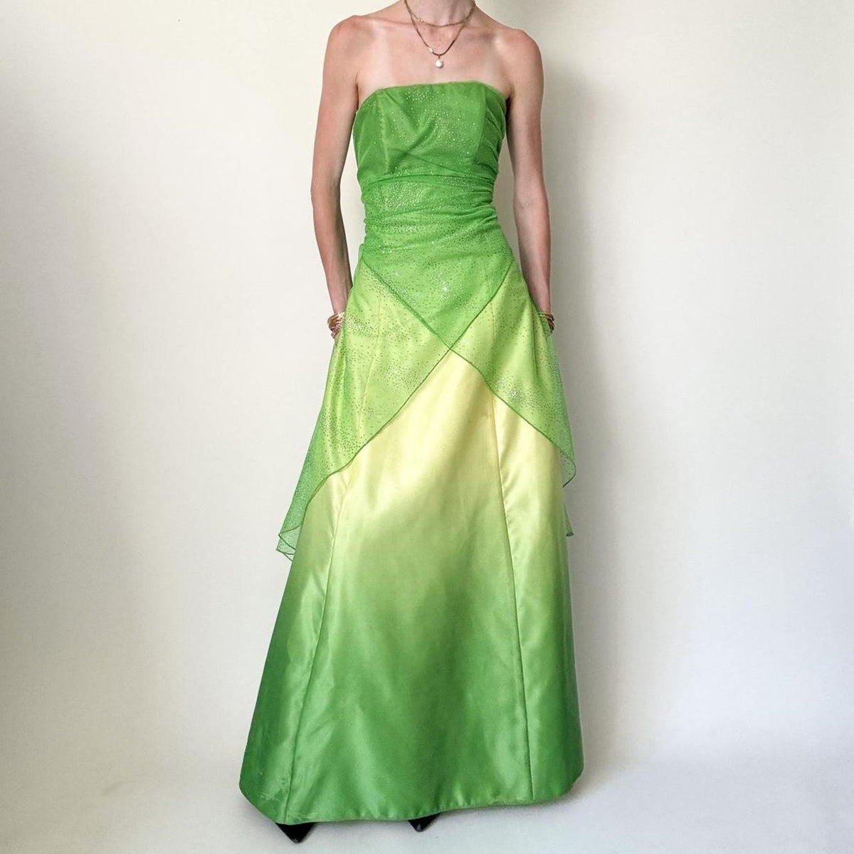 girlhomeshops--Green Shiny Fairy Dress Long Chiffon Prom Dress gh5648