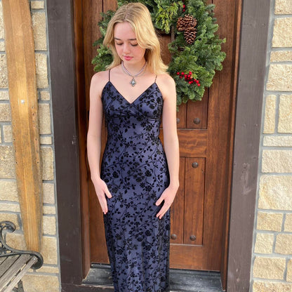 Purple Elegant Exquisite Floral Spaghetti Strap Long Chiffon Ball Gown Evening Dress Party Dress Prom Dress gh3739