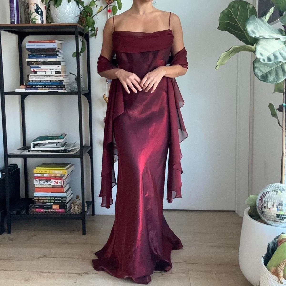 Burgundy vintage elegant a-line spaghetti strap sleeveless long formal floor-length ball gown prom dress evening gown party dress gh2972