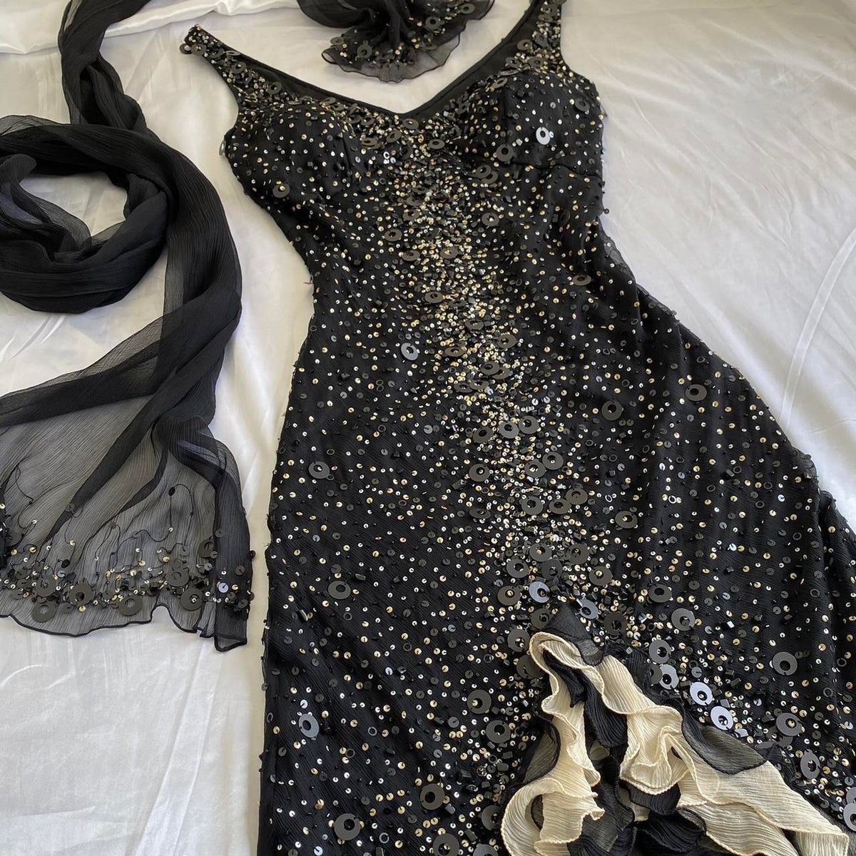 Black Sparkly Elegant Ruffled Tulle Long Sequin Ball Gown Prom Dress Evening Gown Party Dress gh3141