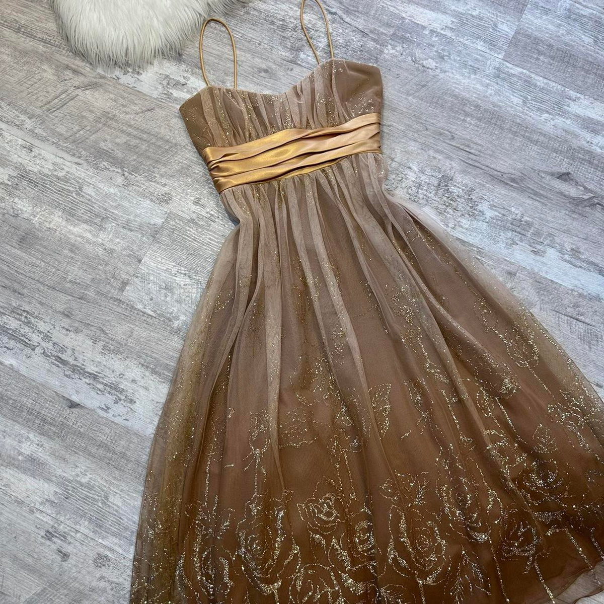 Brown pretty cute glitter gold flower sequin short tulle homecoming dress prom dress evening dress birthday dress gh4314