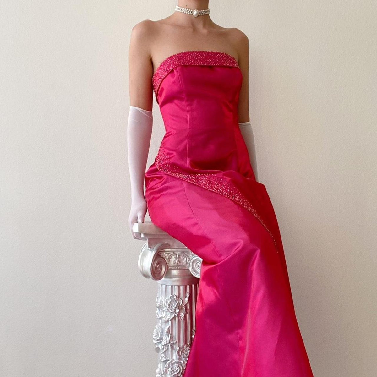 Dark Pink Rainbow Vintage Long Ball Gown Beaded Slim Princess Fantasy Satin Ball Trumpet Gown Evening Dress Party Dress gh4349