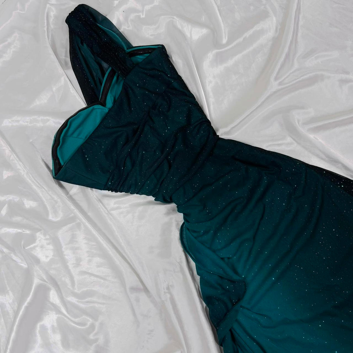 Teal Glitter Fashion Gradient Sweet Elegant Long One Shoulder Chiffon Ball Gown Evening Dress Party Dress Prom Dress Fairy Dress Gothic Dress gh4180