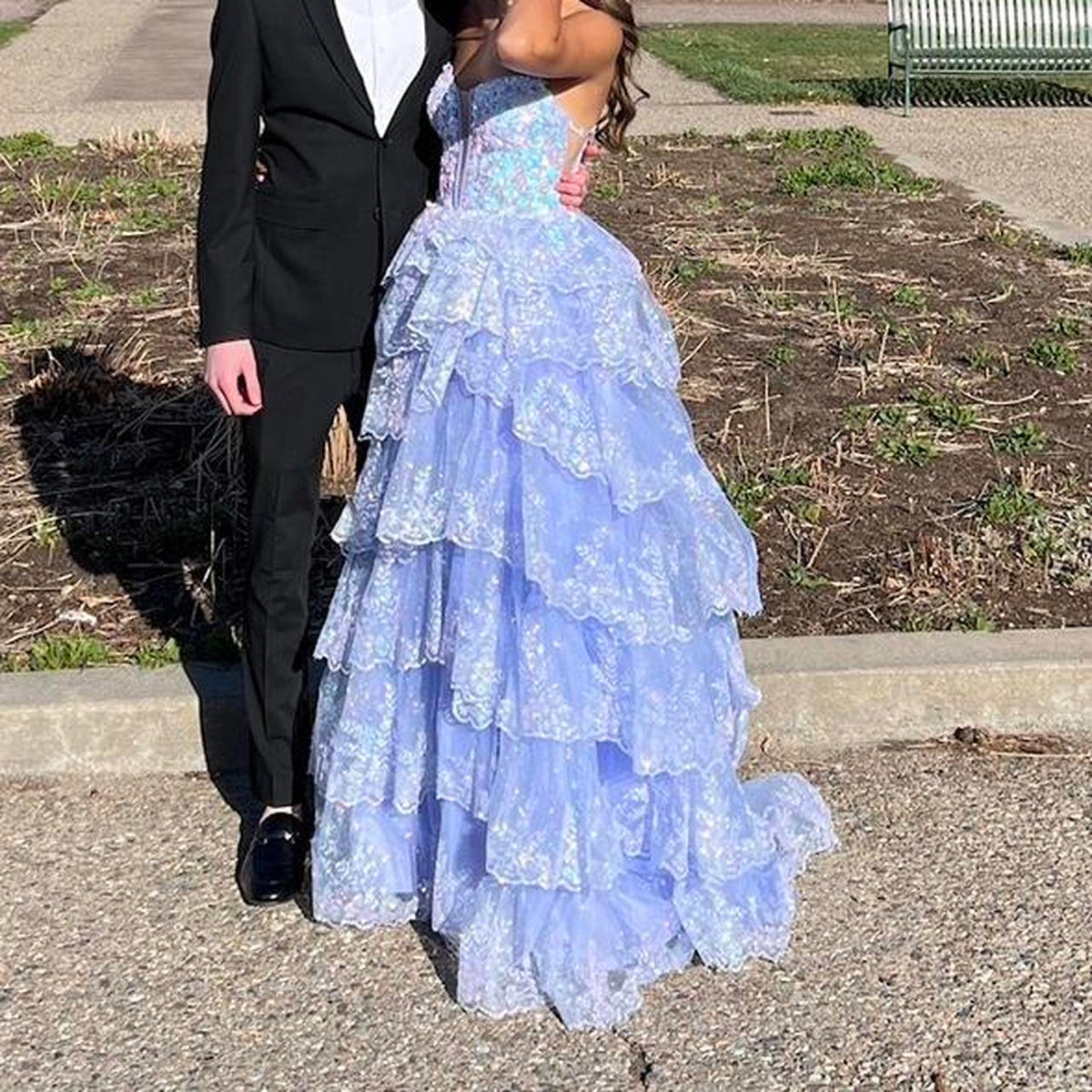 Vintage Shiny Sequin A-Line Prom Dress Spaghetti Strap Tiered Evening Dress Long Formal Dress TP4640