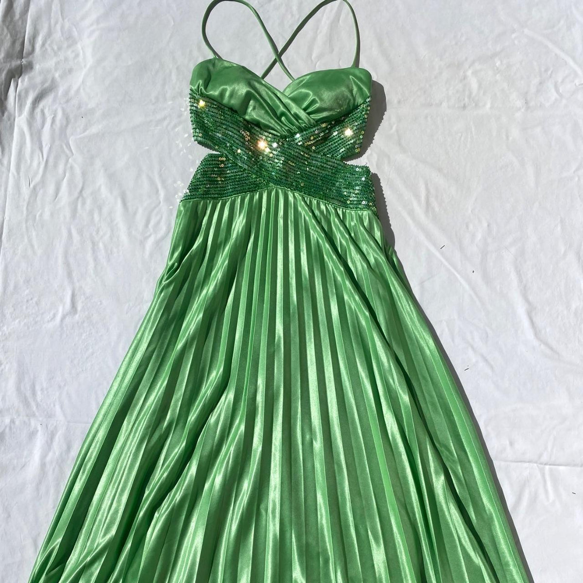 Green Vintage Fashion Playful Deep V Exquisite Beaded Sequin Camisole Long Backless Satin Fairy Ball Gown Prom Dress Evening Gown Birthday Party Dress gh3960