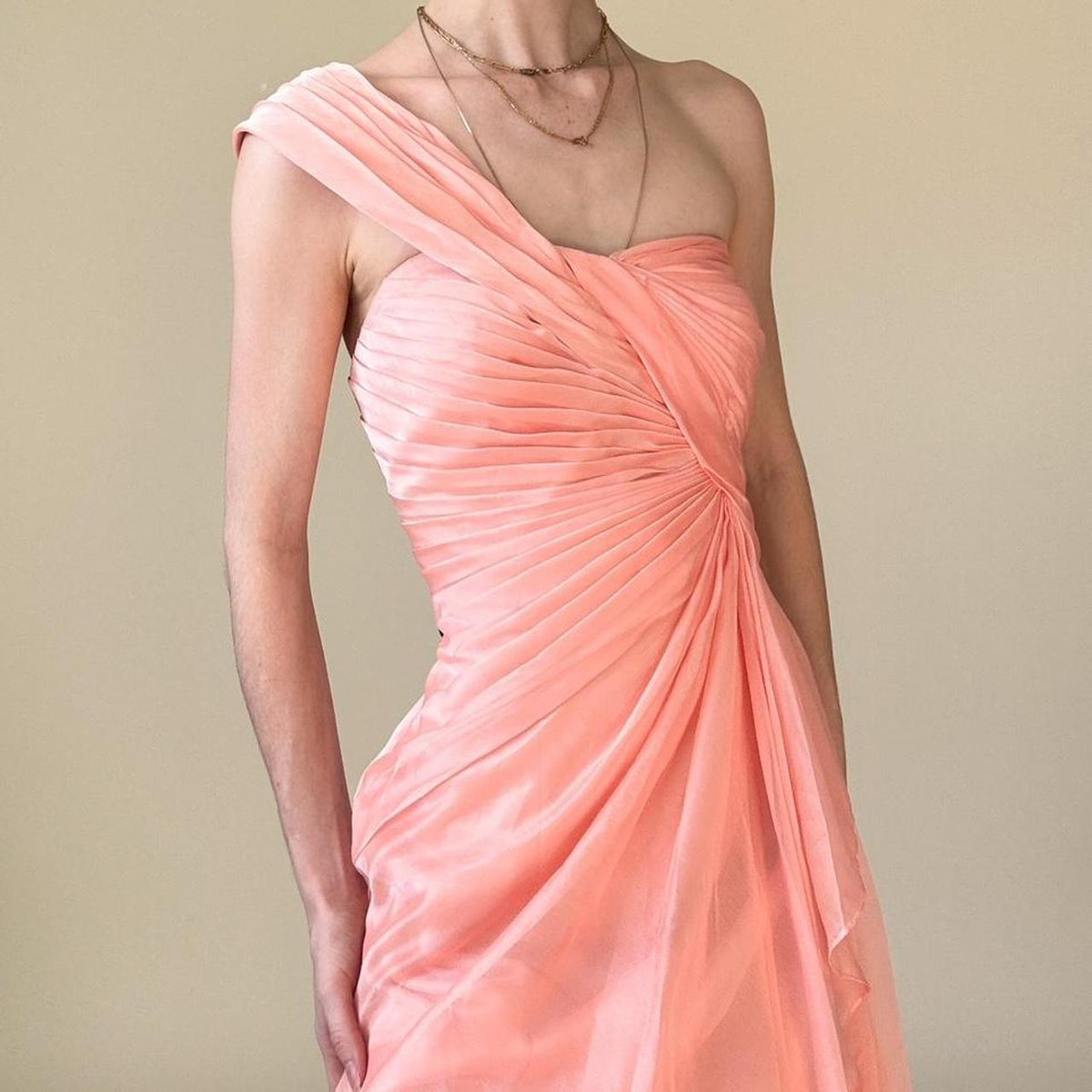 Y2K Peach Pink One Shoulder Dress Ruffled Layered Detail Y2K Coral Pink Prom Homecoming Dress gh4596