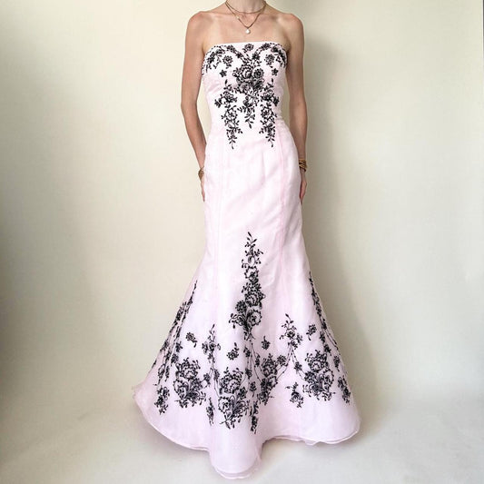 girlhomeshops--Pink Exquisite Floral Long Tulle Prom Dress Graduation Dress gh5645