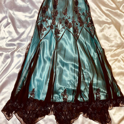 Turquoise Vintage Elegant Exquisite Floral Beading Spaghetti Strap Long Chiffon Ball Gown Evening Dress Birthday Party Dress Formal Women Prom Dress gh3931