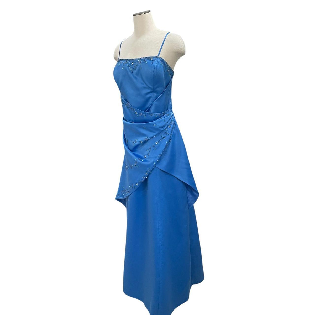Blue beaded evening gown vintage glam ball gown floral long satin ball gown evening dress party dress gh4351